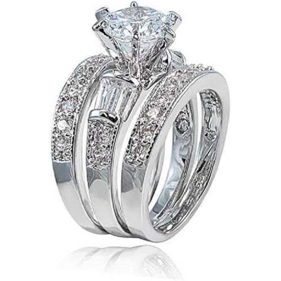 925 Sterling Silver Bridal Ring Sets Emerald Cut CZ Engagement Rings Vintage Promise Rings Platinum Big Women CZ Rings Set Bling Princess Cut Cubic Zirconia Size 6-10
