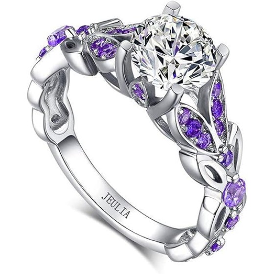 4.3 Carat Personalized Sterling Silver Butterfly Rings for Women Purple Amethyst Bridal Round Cut Wedding Engagement Eternity Valentine's Promise Ring Set