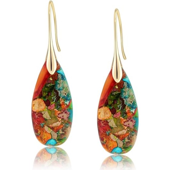 Natural Healing Stone Fishhoop Dangle Drop Earrings Statement Gold silver earrings