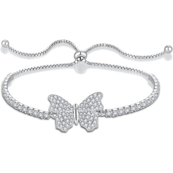 925 Sterling Silver Butterfly Bracelet for Women Adjustable Slider Bracelet 9 Inches