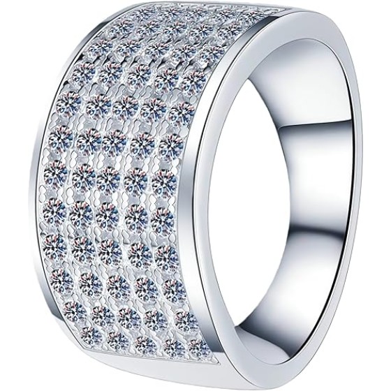 WenGem Sterling Silver Multi-Row Eternity Band Ring, VVS1 Moissanite D Color Wedding Anniversary Ring, Available in 18K Gold or Silver Plated