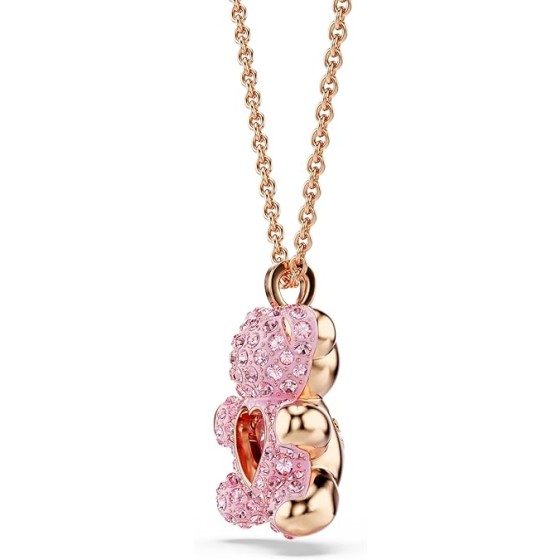 Teddy Bear Pendant Necklace, Pink Crystals, Rose Gold-Tone Finish