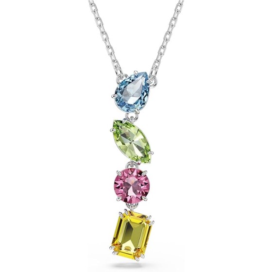 Gema Y Pendant, Mixed Cuts, Multicolored, Rhodium Finished